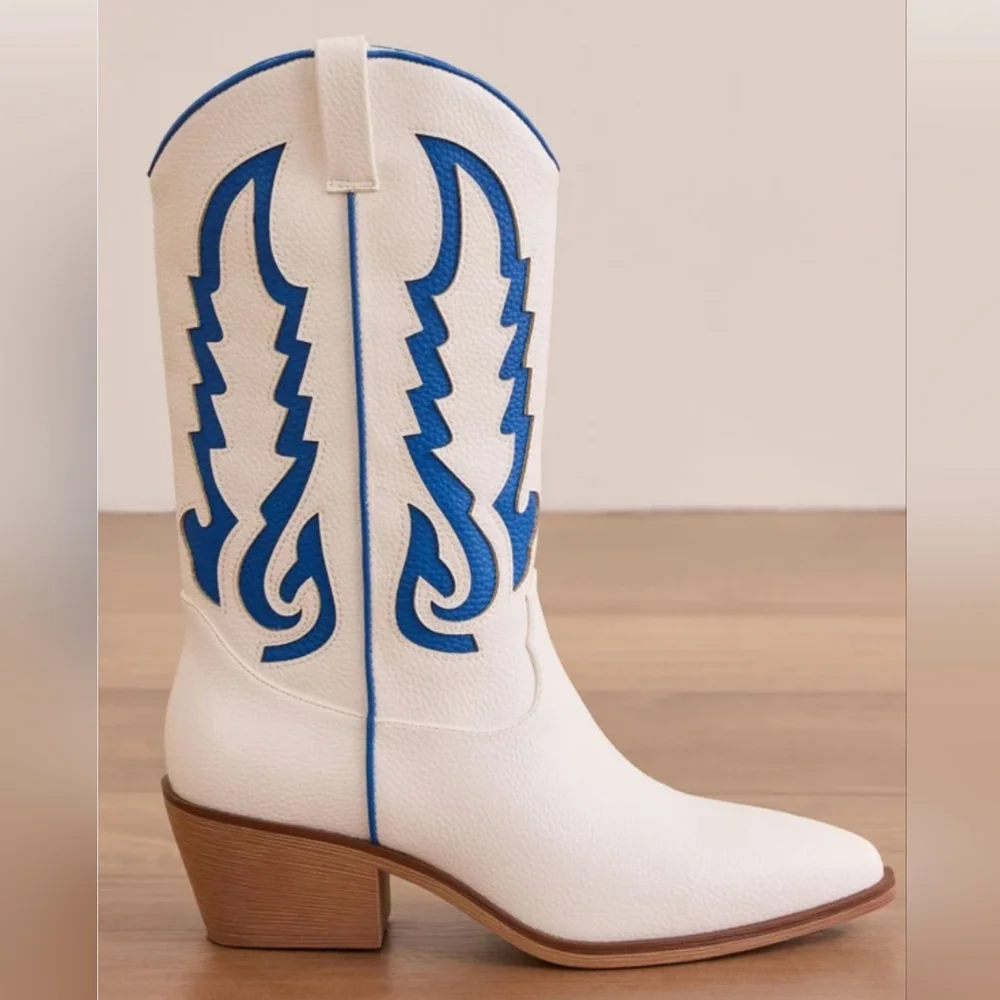 NWT Altar'd State Vanessa Gameday Boots In Cobalt Blue. Size 7. - Picture 1 of 6